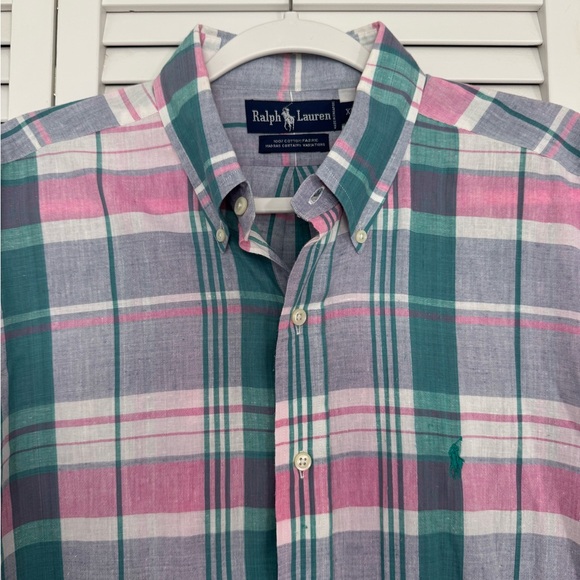 Ralph Lauren Men's Casual Plaid Shirt - Green and Pink 100% Cotton Sz XL Preppy - Picture 2 of 6